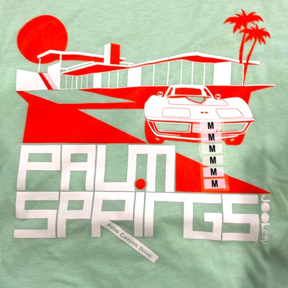 T shirt•PALM SPRINGS theme•Size M•Next Level Apparel•NWT•Lt mint w/corvette logo - Picture 1 of 6